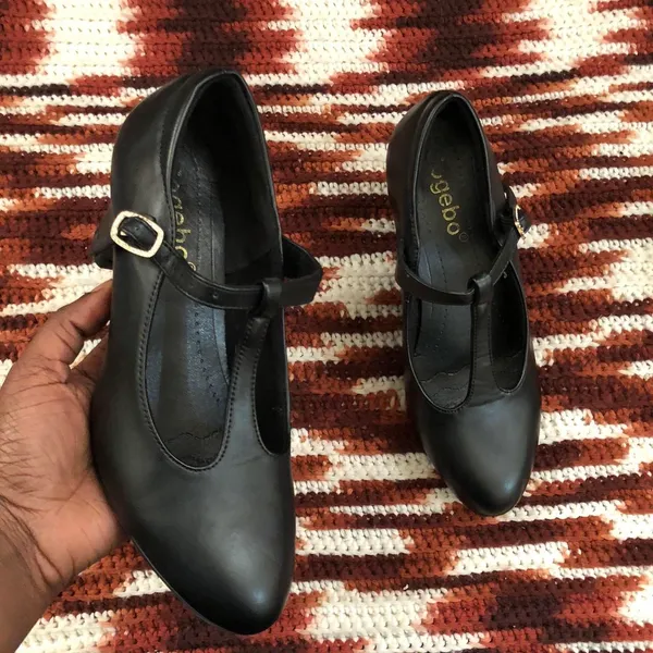 Y2K Black Gothic Preppy Whimsygoth leather t-strap maryjane dark academia loafers pumps oxfords heels schoolgirl-Size 7.5W - Image 4