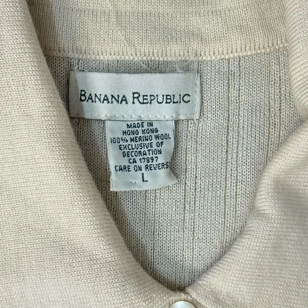 Vintage Banana Republic Cream Merino Wool Beaded Sleeveless Polo Sweater Tank L - Image 4