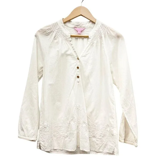 Lilly Pulitzer Lightweight Cotton Embroidery Blouse in Off White size Xsmall - Image 4