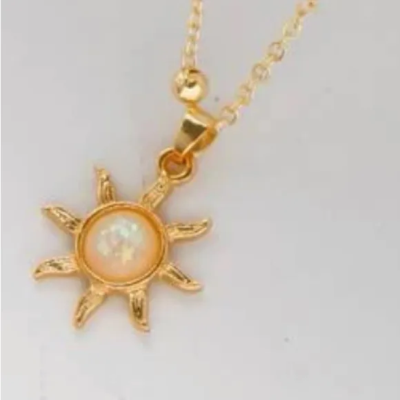 Gold Opal Stone Sun Charm Necklace - Image 2