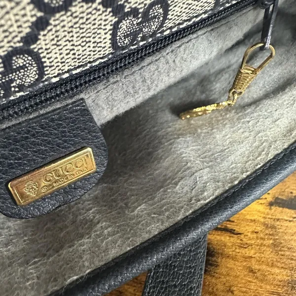 Gucci GG Monogram Vintage Crossbody Bag Medium Beige Blue Canvas Italy - Image 6