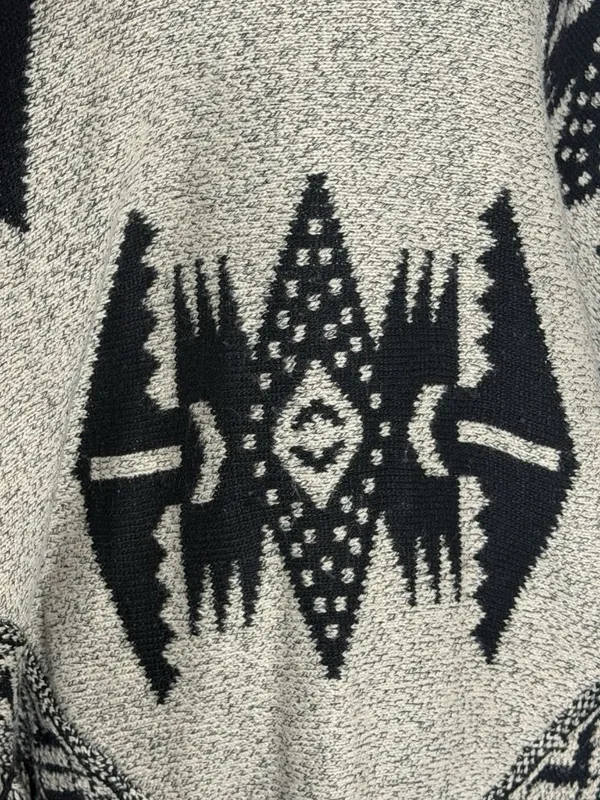 Earthbound Trading Poncho Sweater Fringe Aztec Black Tan Sz XL - Image 5