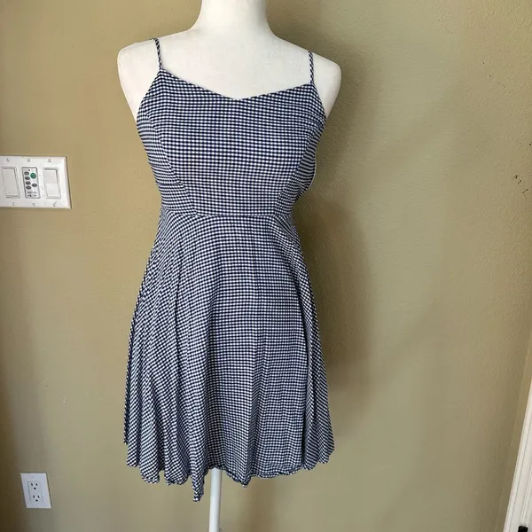 OLD NAVY Blue Gingham Fit & Flare Dress - size XS - Image 7