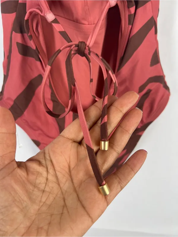 Vitamin A Rust and Dark Brown Botanical Tie-Shoulder One-Piece - Image 6