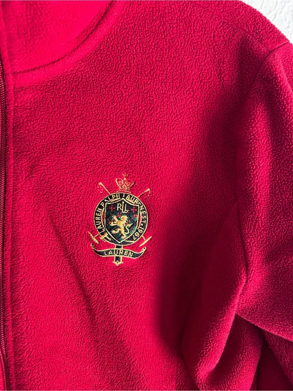 Lauren Ralph Lauren Vintage Y2K Red Crest Fleece Jacket Preppy Academia Small - Image 2