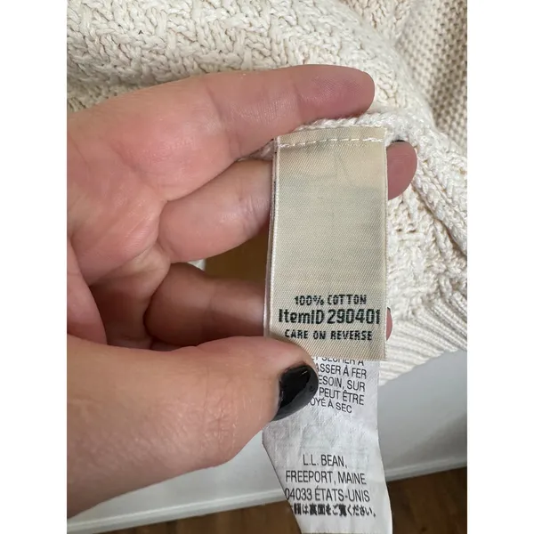LL Bean Womens‎ Cream Cotton Textured Diamond Knit Crewneck Sweater 290401 Large - Image 4
