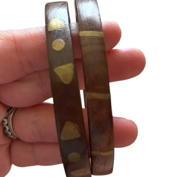 Vintage Wood Painted Boho Bohemian Bangle Bracelet Bundle - Image 2