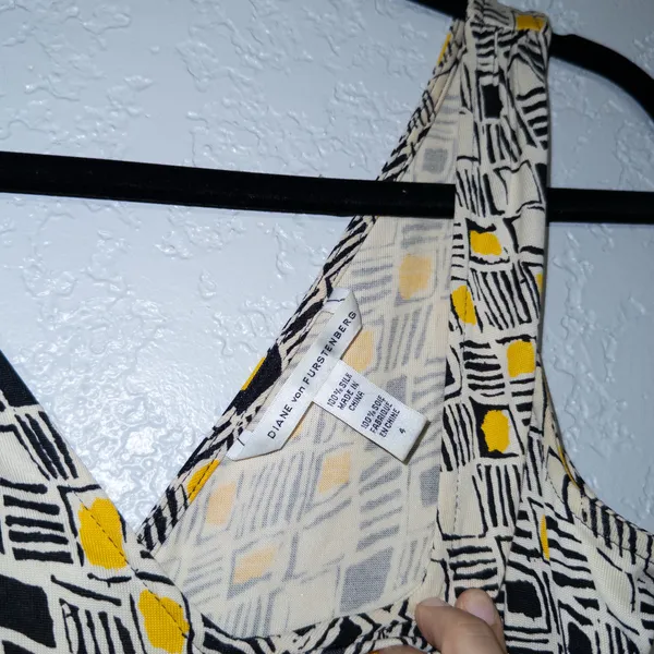 Diane Von Furstenberg Black & Yellow Ophelia Silk Mini Dress Size 4 - Image 3