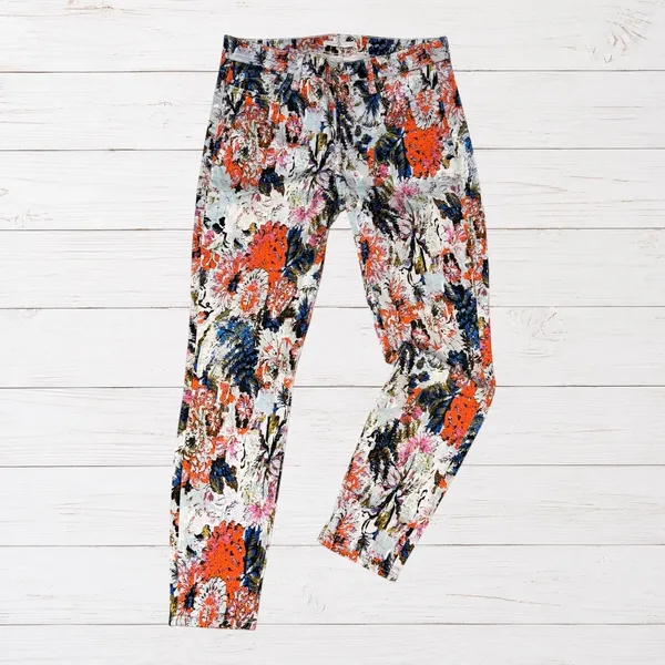 7 For All Mankind Indie Floral Skinny Jeans Statement Boho Orange Blue Size 30 - Image 2