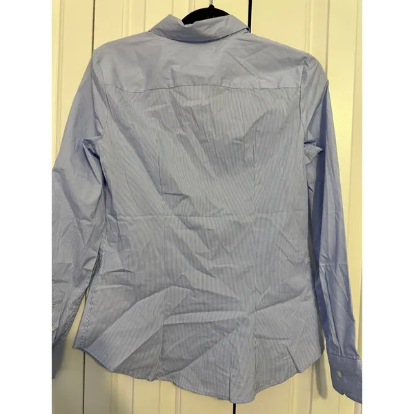 H&M Button Down Shirt Pinstripe Blue‎ Hidden Placket Size 6 Dark Academia Office - Image 5
