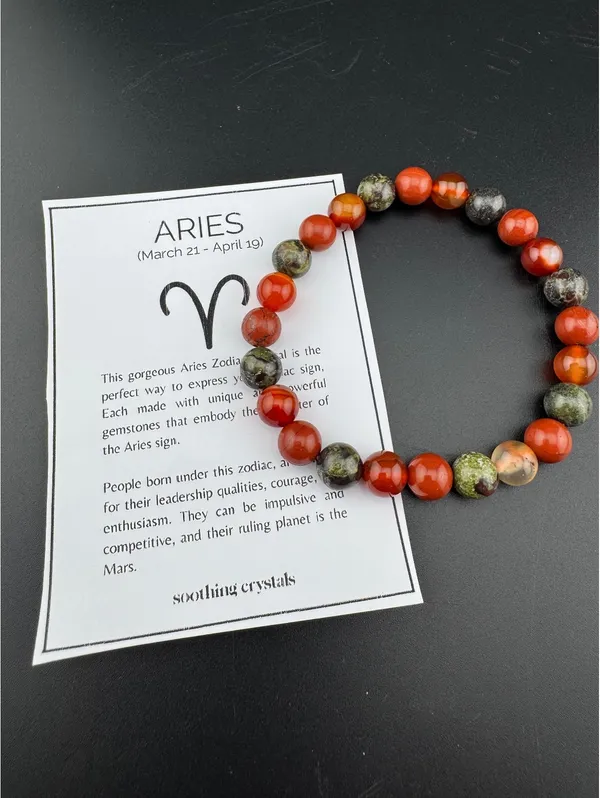 Zodiac Aries Gemstone Bracelet - Carnelian-Bloodstone-Jasper - Image 5