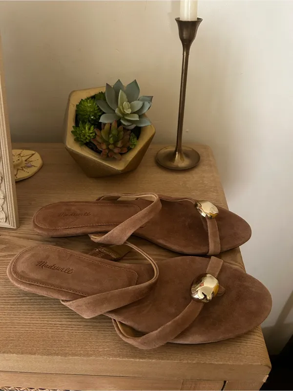 Madewell Mila Organic Hardware Thong Slide Sandal Aged Cognac Brown NEW Size 7.5 - Image 3