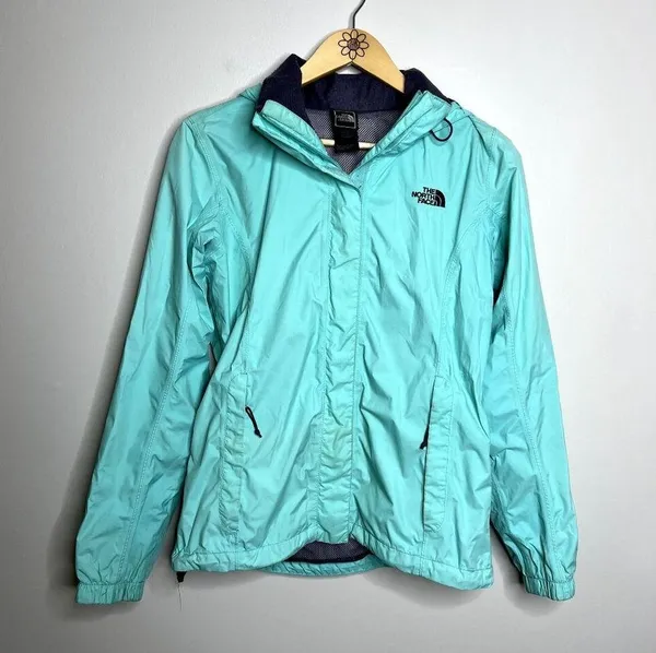 North Face Blue Full Zip Hooded Raincoat Jacket - Image 4