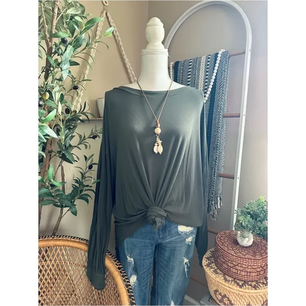 Free People Shimmy Shake Tunic Top Army Green Ribbed Open Back Boho - Image 4