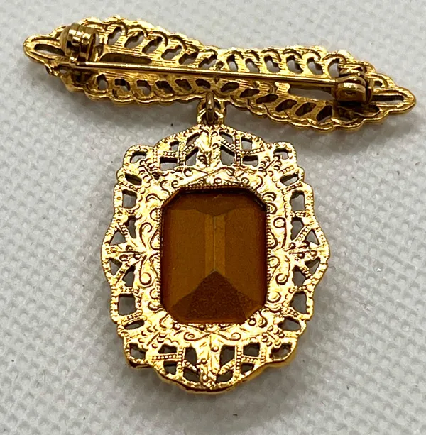 Vtg Exquisite Gold Tone Victorian Art Deco Square Clear Rhinestone Brooch Pin - Image 2