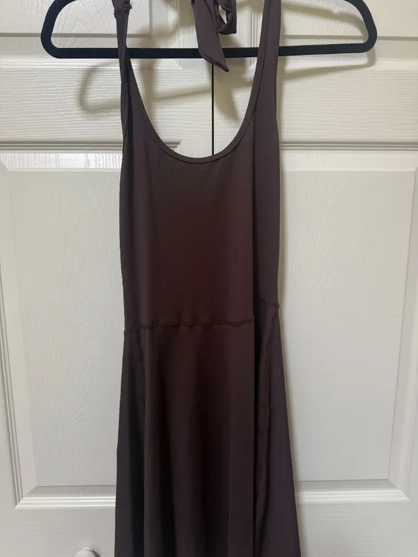 SHEIN Dark Plum Halter Tie-Back Athletic Mini Dress S - Image 2