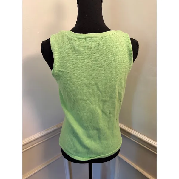 Vintage 90s Jeanne Pierre Asymmetrical Button Cotton Knit Tank Top Apple Green - Image 5