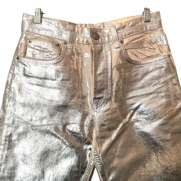ZARA Metallic Mid-Rise Boyfriend‎ Jean Silver Sz 6 - Image 9