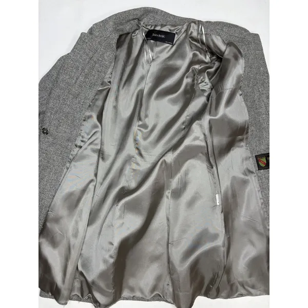 Zara Basic Grey Shetland Wool Coat Stand Collar Tailored Jacket Small Gray - Image 8