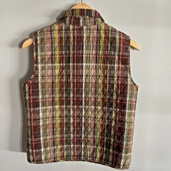 Christopher & Banks Quilted Plaid Embroidered Vest Brown Green Size S - Image 5
