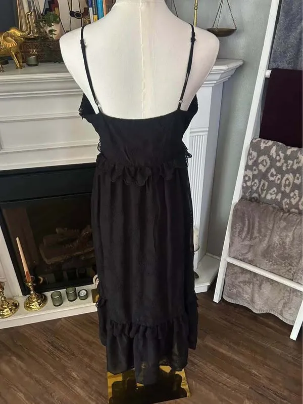 Blue Rain Francesca’s Black Embroidered Eyelet Maxi Dress Size Medium - Image 4