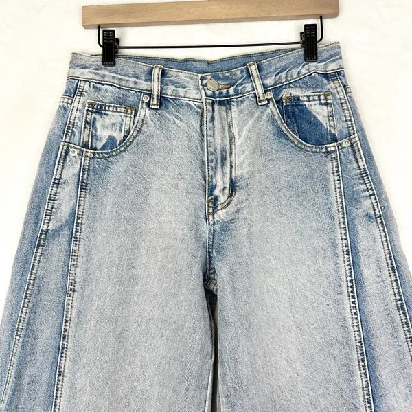 Bohme Kadie High Rise Baggy Jeans Light Wash Size Small NWT Button Cuff Rigid - Image 6