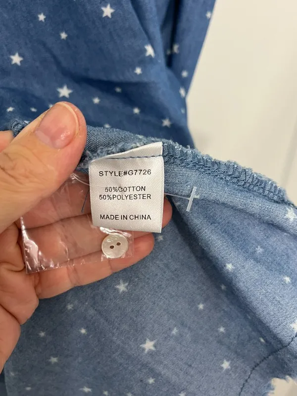 New Jodifl Large Starry Dotted Chambray Denim Babydoll Dress - Image 7