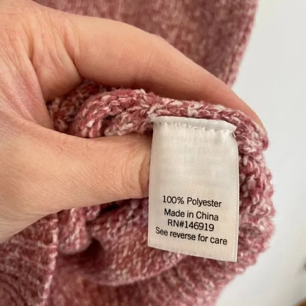 NINE WEST Cowlneck Sweater Mauve Pink White Marled Heather Cowl Neck Puff Sleeve - Image 9
