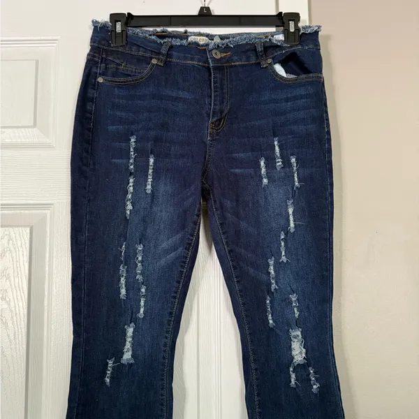 Celebrity Ace Ribbed Y2K Denim Jeans Bell Bottom Flare - Image 3
