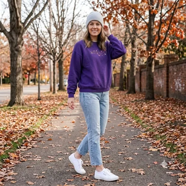 Vtg 90s Grandmacore Purple Floral Embroidered Double Collar Sweatshirt pullover - Image 6