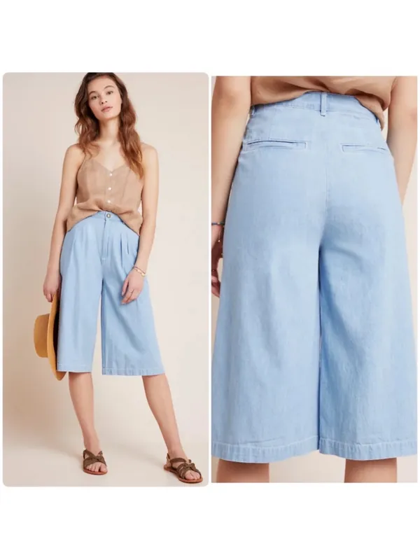 Pilcro and the letterpress by Anthropologie Mina Chambray Culottes Gaucho Pants - Image 2