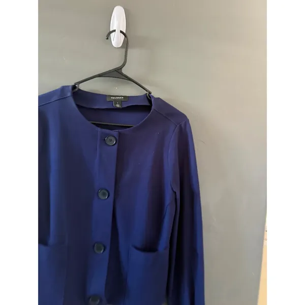 Halogen Womens Navy Blue Button Front Textured Ponte Knit Jacket Size S‎ Career - Image 2