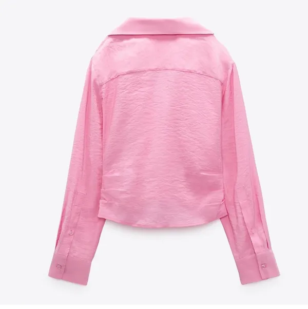 Pink textured long sleeve button front shirt - Image 5