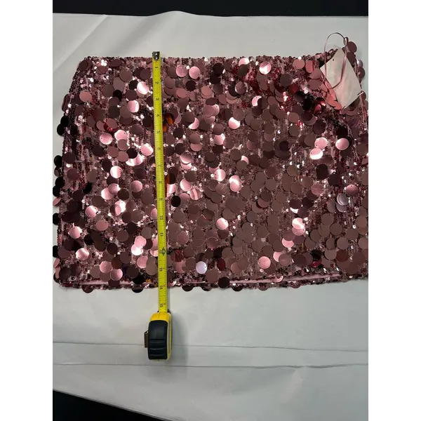 Edikted Sabina Low-Rise Sequin Mini Skirt in Pink. Size XL - Image 6