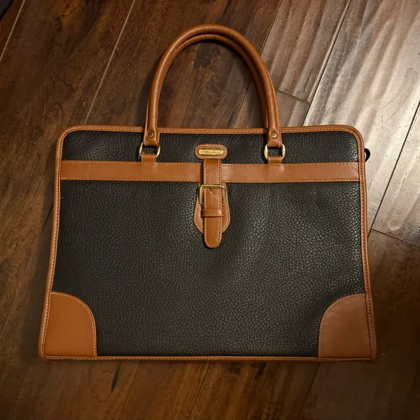 Kathie Lee 1990s Vintage Briefcase Tote Bag Handbag Brown Cognac Leather - Image 2