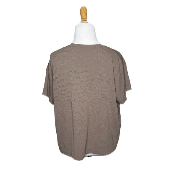 Athleta Brown Short Sleeve Perforated Scoop neck Tee Relaxed Fit Size Medium - Image 3