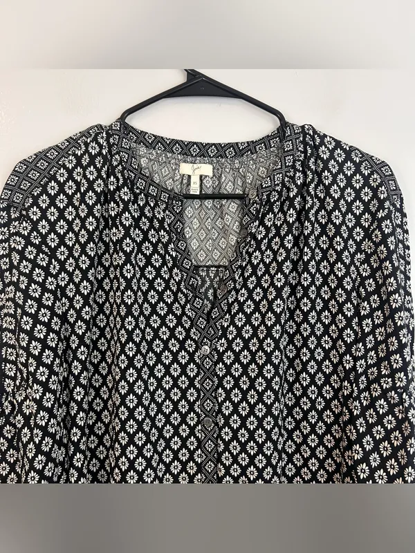 Joie Hagi Long Bishop Sleeve Ditzy Tile Print Black/White Drop BohoDress Size XS - Image 3