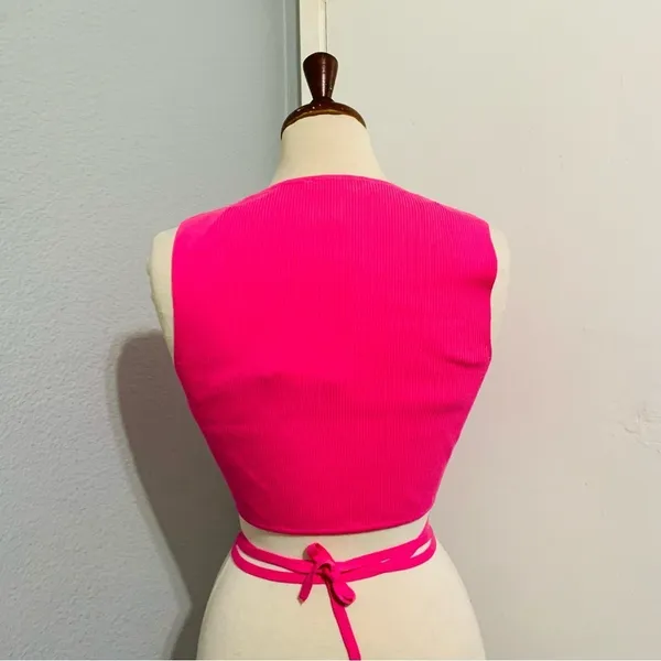 Zara Women‎ Bloggers Favorite Pink Sleeveless Knotted Waist Knit Top Size Large - Image 8