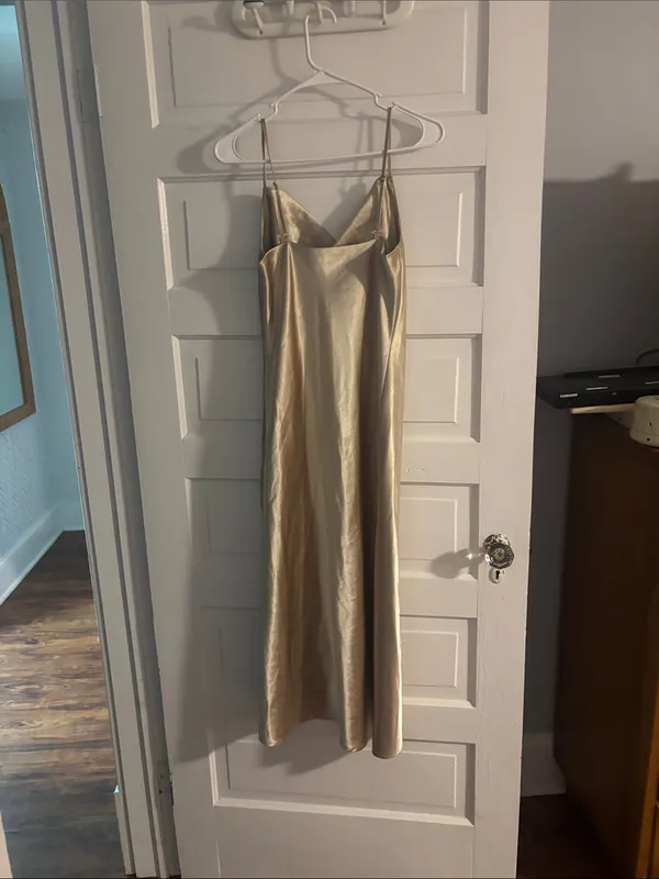 Birdie Grey Simple Gold Metallic Slip Dress - Image 2