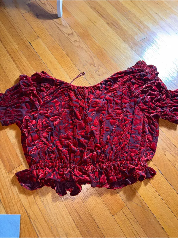 Free People Red Floral Ruffle Crop Top - Image 8