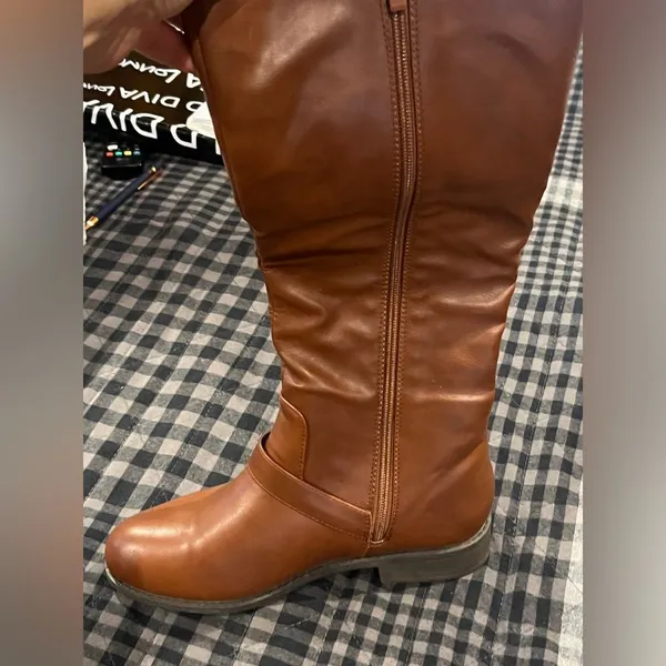 Wild Diva Mid Calf Cognac Boots - Image 14