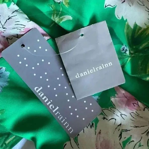 Anthropologie Daniel Rain Green Floral Print 3/4 Sleeve Tie Dress SZ M #2194 - Image 13