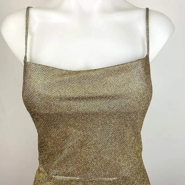 NEW MNG Mango Gold Sleeveless Slit Glitter Holiday Party Slip Midi Dress Size XS - Image 6