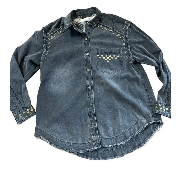 Free People We The Free studded denim chambray button‎ down washed black XS - Image 2