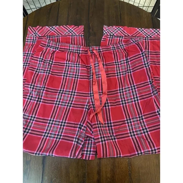 Victoria's Secret Plaid PJ Pajama Set Size XLarge Red Pink Drawstring Button up - Image 7