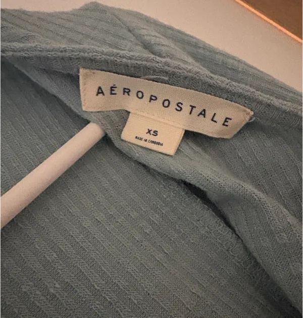 Aeropostale Teal Green Ribbed Cropped Long Sleeve - Image 3