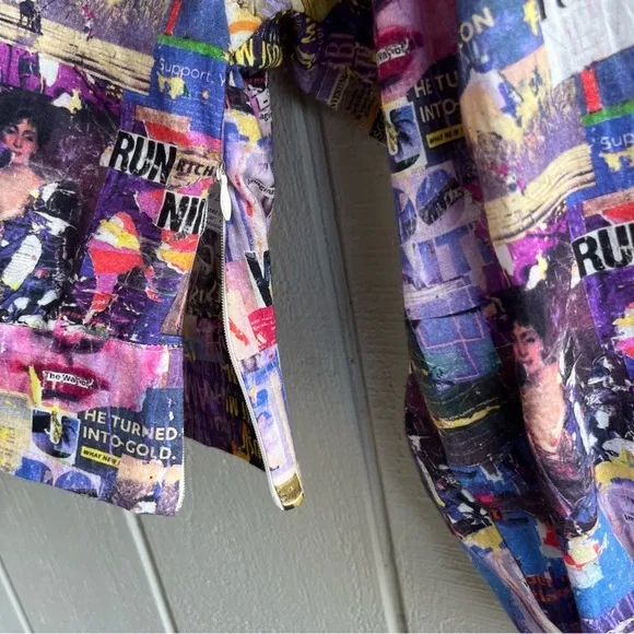Printed Artworks Organic Cotton‎ Collage Flamee Purple Print Cropped Blouse XS - Image 5