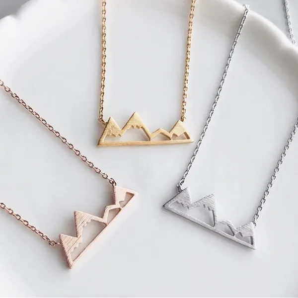 NEW Yellow Gold Plated Snowy Mountain Bar Pendant Necklace, 16-18”‎ - Image 2
