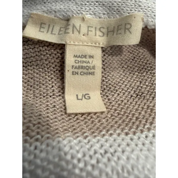 Eileen Fisher Organic Linen Striped Sweater Tan White Large S18SVD Pockets - Image 4
