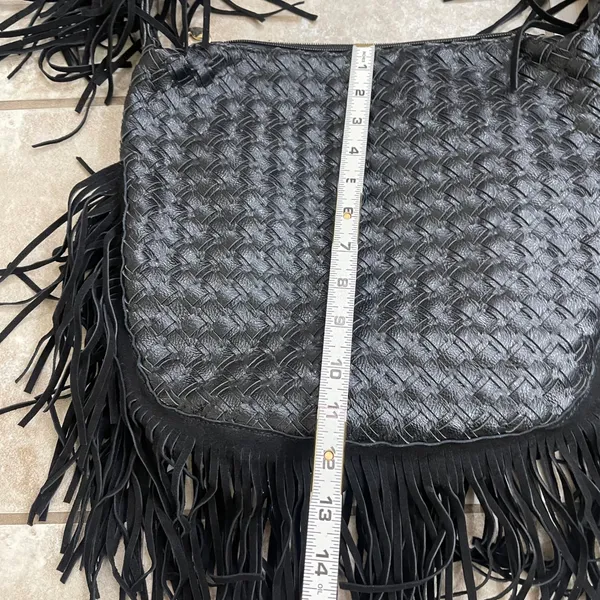Faux Suede Fringe Rhinestone black Shoulder Bag boho tassels purse tote‎ - Image 7